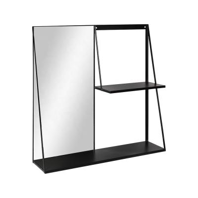 China CLASSIC Wall Shelves Black For Storage Bathroom With 2-Tier Mirror Mounted Floating Rack Bedroom for sale