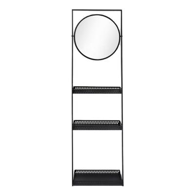 China CLASSIC wall clothes rack wiith mirror 3 layers storage shelf black standing for sale