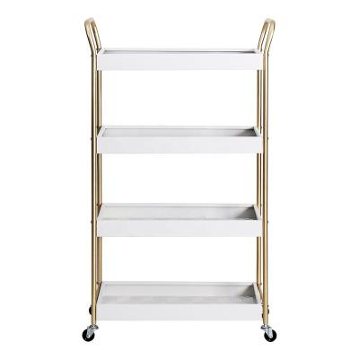 China Contemporary Bar Cart Cart Display Racks 4 Layers Basket Rack With Wheels KD White Gold for sale