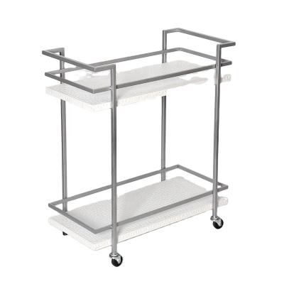 China Modern Bar Cart Hetel Cart Storage Racks 2 Tiers Shelf On Wheels Food Wine Factory Display for sale