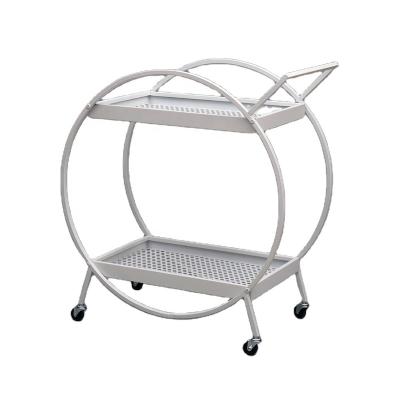 China Contemporary Hotel Trolley Cart 2 Layer Rolling Storage Barcart With Wheels Hand Carts Heavy Duty White for sale