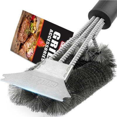 China Easily Cleaned 18 Inch Bristle Grill Brush And Scraper Sweep Dual Scrapers for sale