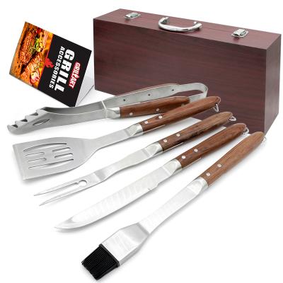 China 6 Pieces Sustainable High Quality Barbecue Outdoor Tool Kit With Wooden Box for sale