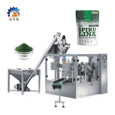 China Food Zipper Stand Pouch 300g 400g Easy Violent Raw Green Spirulina Powder Doypack Packing Machine for sale