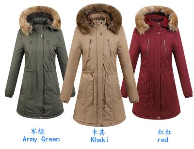 China Wholesale Good Quality Anti-Shrink Waterproof Khaki Elastic Waist Trim Nylon/Polyester Fur Cheap Padded Parka Women Winter Coats for sale