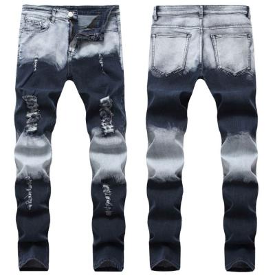 China Fade Proof Material Denim Fabric Men's Distressed Jeans Color Pants Cintura Alta for sale