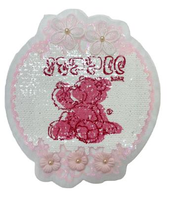 China 3D Guangzhou Sequins Patches Bear Patches Embroidery Custom Bead Embroidery Sequins Patch for sale