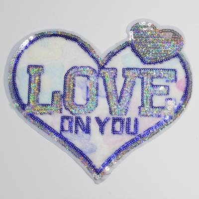 China Other High Quality Embroidered Custom Patches Sequin Heart Patch For Clothing for sale