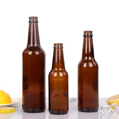 China Wholesale Empty Amber Glass Beer Bottles 250ml 330ml 500ml Long Beverage Neck Beer Glass Bottle With Crown for sale