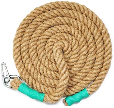 China Custom Gym 18feet High Density Yellow Fitness Training 38mm Hemp Climbing Rope With Black Hook for sale