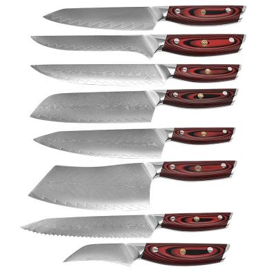 China Stocked 4PC Kitchen Knives Set Durable Vacuum Damascus Steel Heat Treated Japanese High Carbon Damascus Steel Kitchen Knife Set for sale