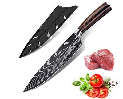 China Amazon Hot Selling 7Cr17 Stainless Steel Stocked 8 Inch Damascus Pattern Professional Kitchen Chef Knife for sale