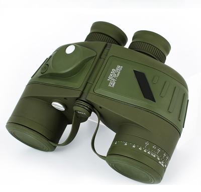 China Alluminum Alloy +Optical Glass+ABS Plastic Army Green Waterproof Floating 10x50 Marine Binoculars With Compass for sale