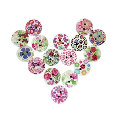 China Viable Custom Printing Colored Wooden 2-Holes Flatback 15mm Buttons for sale