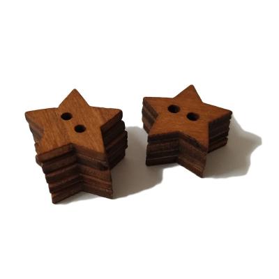 China Global 20MM Two Hole Wooden Christmas Decoration Small Star Pentagon Shape Wood Slice For Home Decoration for sale