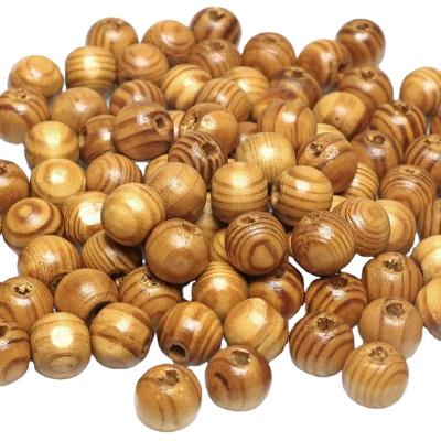 China 100pcs Natural China Wooden Beads Round Light Brown Striped Wooden Beads For DIY for sale