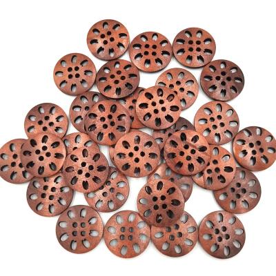 China Wholesale 20pcs Brown Convex Folk Art 25mm Hollow Cut Out Wood Craft Material Overcoat Button for sale