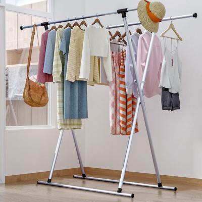 China Modern Double Pole Metal Hanger Foldable Indoor Dryer Hanging Clothes Clothes Drying Rack for sale