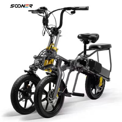 China Full Suspension 14inch 2 Seat Unisex Off-Road Tricycle Folding Electric Motorcycle 350W 500W 48V E-Scooter for sale