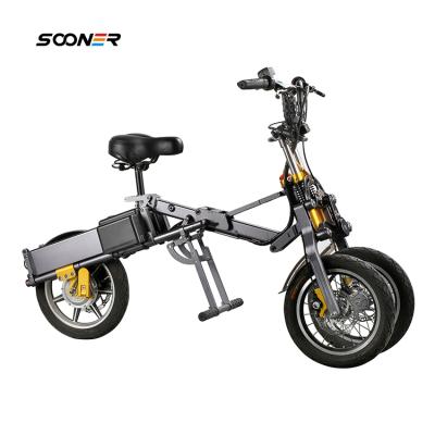 China Aluminum alloy dual battery 14inch tricycle 350W 500W folding two seat ebike ebike tricycle escooter for sale