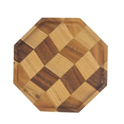 China Sustainable 8 Angle Color Eco-friendly Serving Walnut Tray Wooden Plate for sale