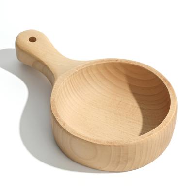 China Sustainable Design Fruit Salad Decoration Korean Beech Wooden Bowl With Handle for sale