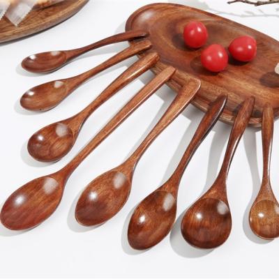 China Sustainable newest design curved handle nanmu products wooden mini utensil spoon tableware dining set for sale