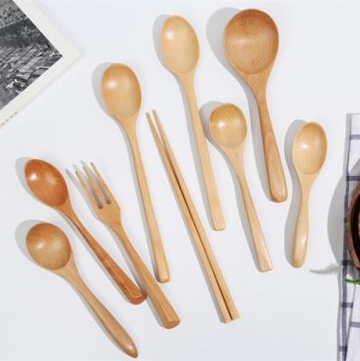 China Sustainable Eco Friendly Kitchen Accessories Cooking Japanese Long Handle Soup Wooden Serving Spoons Bulk for sale