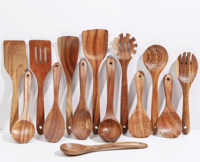 China Viable Wholesale Home Soft 14 Pieces Kitchen Accessories Cooking Tools Utensils Nonstick Cookware Wooden Spoon Spatula Set for sale