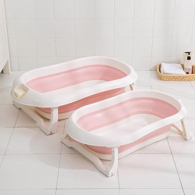 China Baby Bath Cleaning Convenient Collapsible Newborn Baby Plastic Portable Folding Bath Tub With Stand for sale