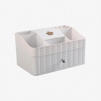 China Sustainable New European Style Drawer Cosmetic Organizer Plastic Makeup Storage Box With Mirror for sale