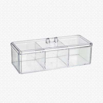 China Viable Clear Case 3 Grids Storage Plastic Dustproof Arcylic Powder Blast Holder Bathroom Storage Cotton Pad Holder With Lid for sale