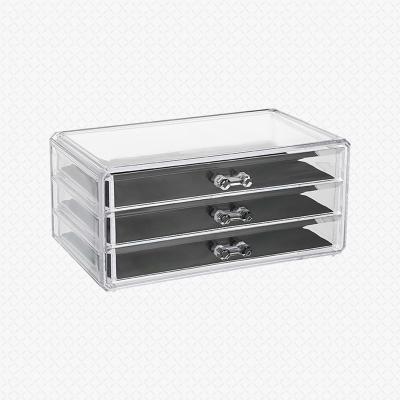 China Clear Viable Acrylic Jewelry Box Jewelry Storage Box With 3 Drawers for sale