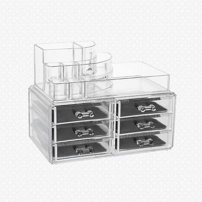 China Clear High Quality Plastic Cosmetic Organizer Stocked With 6 Drawers Jewelry Box Storage Box for sale