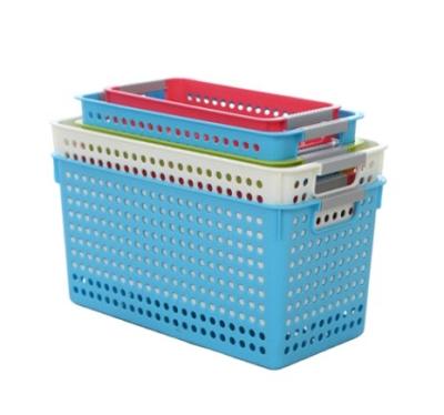 China Office Sustainable Household Storage Plastic Multifunctional Pierced Basket With Handles for sale