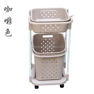 China Sustainable Large Size Plastic Laundry Hamper With Wheels And Handle Three Layer Shelf for sale