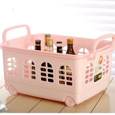 China Sustainable High Quality Plastic Stackable Cart Storage Boxed Storage Basket With Wheel And Handle for sale