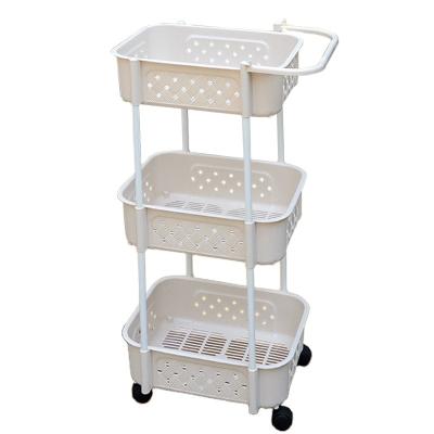 China Direct Selling Price Viable 3 Layer Home Plastic Snack Storage Stackable Shelf With Wheel for sale