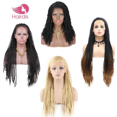 China Free Sample Box/Hook/Micro/Cornrow/Braided Hair Wig 2 Braid Hair 2 3 4 Twist Bob Style Hair Glueless Transparent HD Full Lace Braided Wigs For Black Women for sale