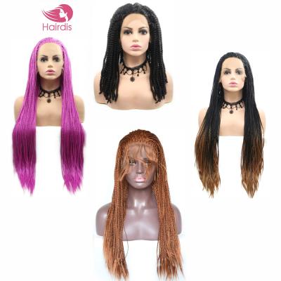 China Wholesale Box/Hook/Micro/Cornrow/Braided Full Lace Wigs For Braiding For Girl Two Tone Short And Long Style HD Box Braided Wig With Lace Headband With Bang for sale