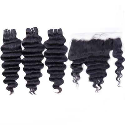 China No Smell/Minimal Shedding/30 Bundles No Tangle Cheap Color 13x4 13x6 Deep Wave 40 Inch Premium Virgin Brazilian Raw French Hair Extension With Lace Headband for sale