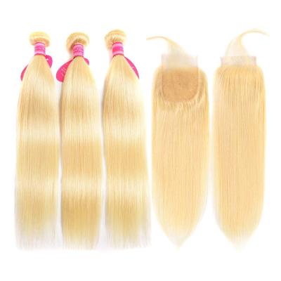 China Minimal Shedding & Tangle Free Virgin Blonde Human Hair With Closure #613 Cuticle Aligned Bundles Brazilian Hot Ready To Ship Directly 613 9A Grade Bundles for sale