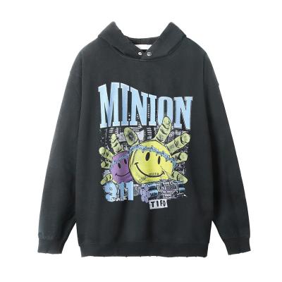 China Anti-wrinkle High Quality Sun Faded Hoodies Printing Embroidery Sweatshirt Custom Washed Hoodie for sale