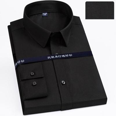 China Anti-pilling Luxury Mens Formal Bamboo Fiber Shirts Custom Logo Work Business Long Sleeve Black Shirt for sale