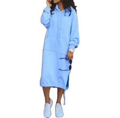 China Anti-wrinkle Wholesale Thick Hoodies Plain High Quality Hoodies Women Long 100% Polyester Blue Hoodie for sale