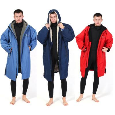 China Custom Logo Mens Womens Diving Suit Long Dresses Poncho Windproof Changing Hooded Coat With Sherpa Fleece Lining Surf Jacket for sale