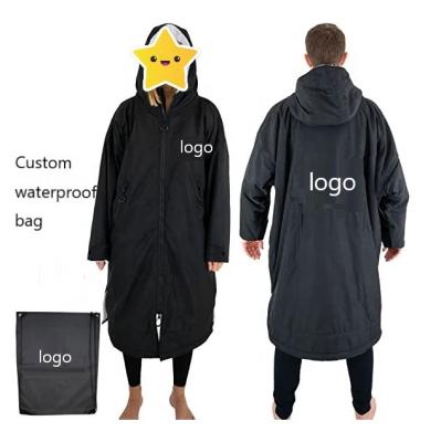 China OEM Logo Recycled Waterproof Maxi Dress Windproof Long Sleeve Changing Robe Surf Robe With Sherpa Fleece Liner Swim Jacket for sale