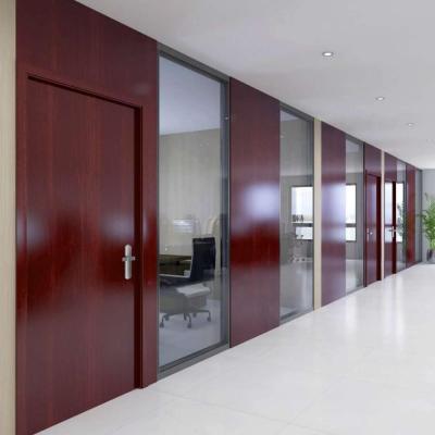 China Modern Office Wall Partitions Customized Size Soundproof Wood Grain Aluminum Partition for sale