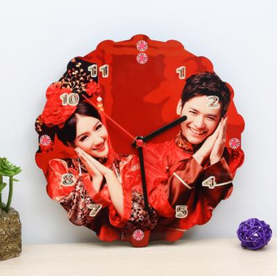 China CL-05 8inch Round Sublimation Blank MDF Creative Display Clock Photo Frame For Home Decor/Christmas/Wedding Gifts for sale