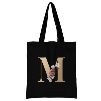 China Ladies All-match Tote Bag Foldable Reusable Cloth Custom Folding Customer Bag Student 26 Letter Series Canvas Shopping Bag for sale